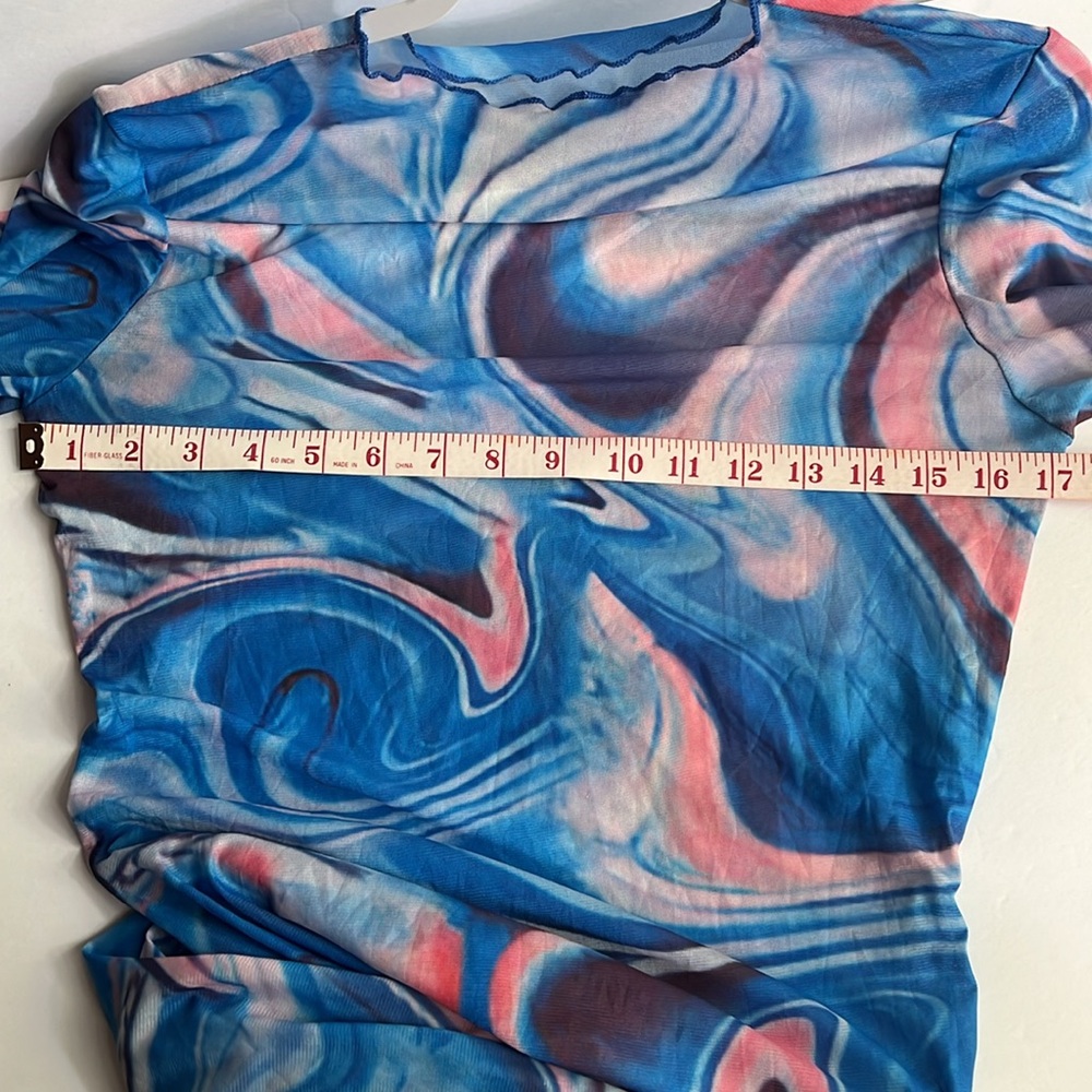 Tie-Dye Maxi Dress Sheer Mesh Swimsuit Coverup Size XL Stretchy Long Sleeves - Picture 13 of 13